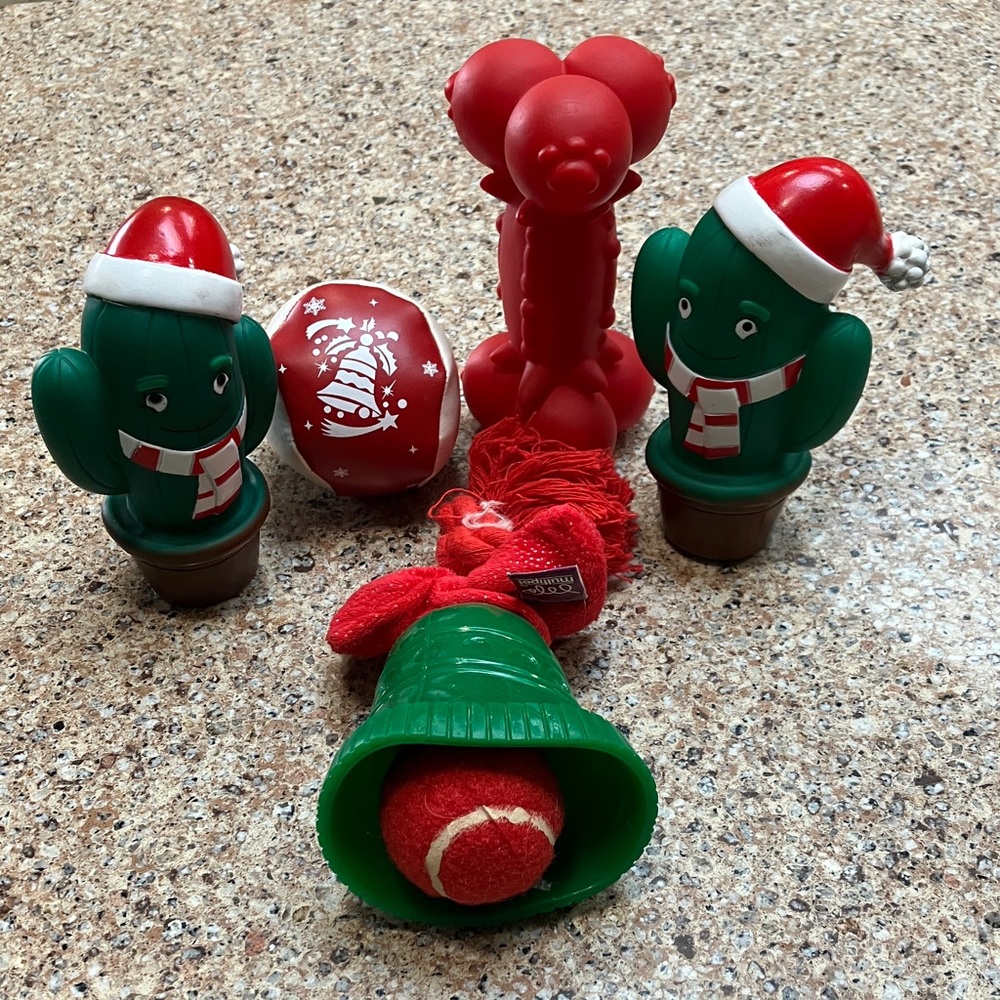 Festive Red and Green Dog Toy Set